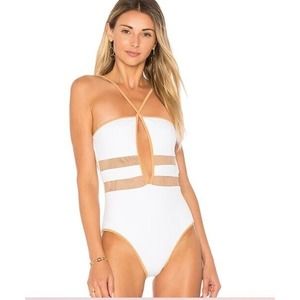 REVOLVE White and Tan One Piece Swimsuit